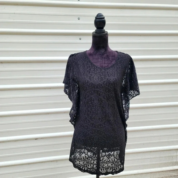 a.n.a Lace Swimsuit Cover-Up Dress Black Stretch Lace Open Back Tie Size S - Picture 1 of 8